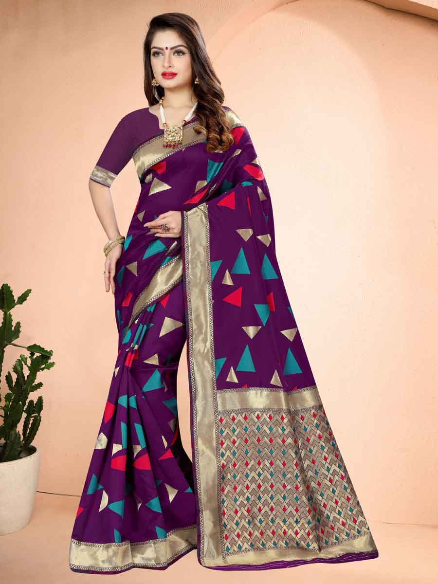Purple Banarasi Art Silk Handwoven Festival Saree