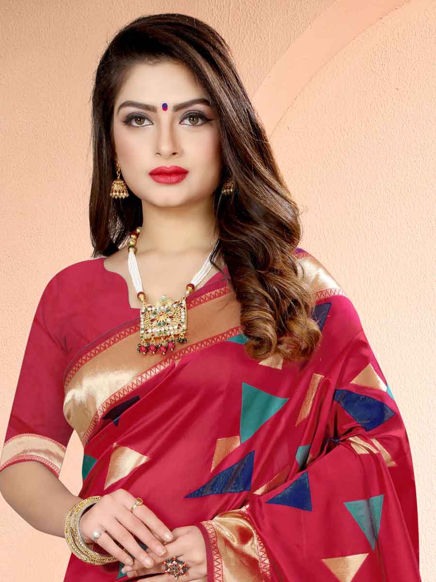 Cerise Pink Banarasi Art Silk Handwoven Festival Saree