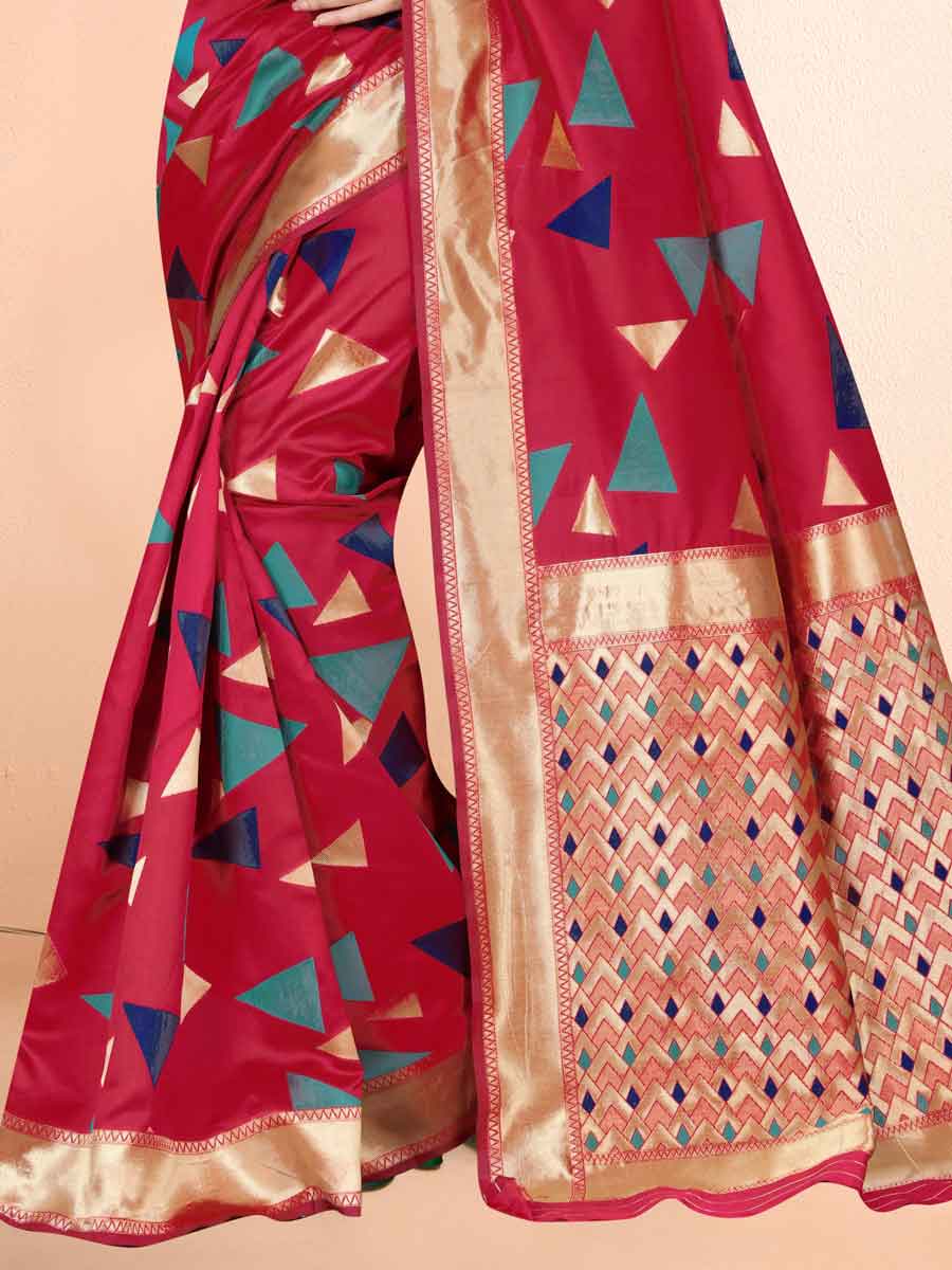 Cerise Pink Banarasi Art Silk Handwoven Festival Saree