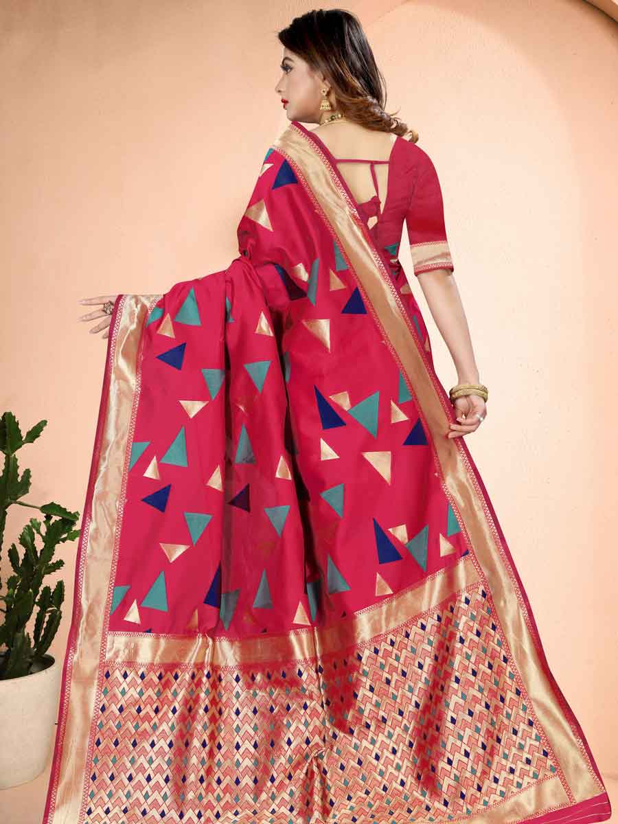 Cerise Pink Banarasi Art Silk Handwoven Festival Saree