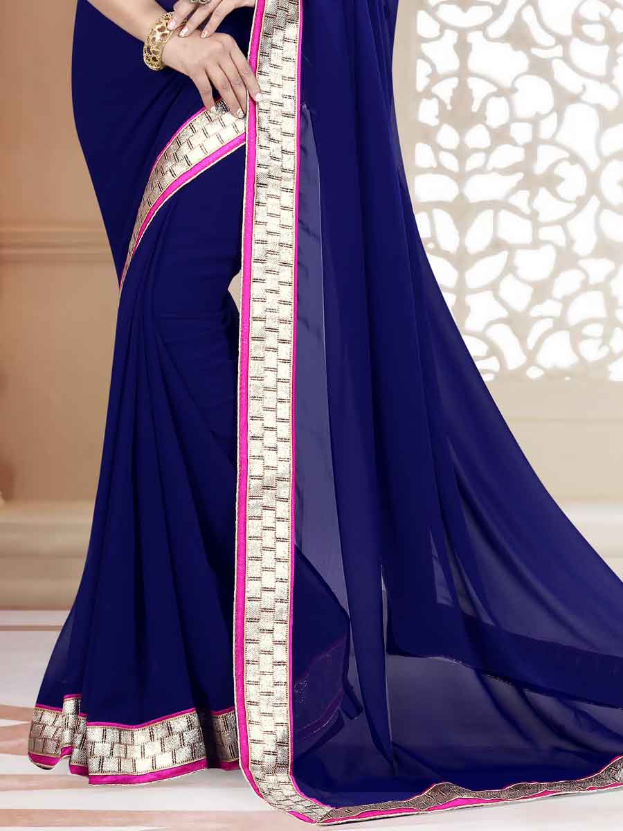Navy Blue Faux Georgette Plain Party Saree