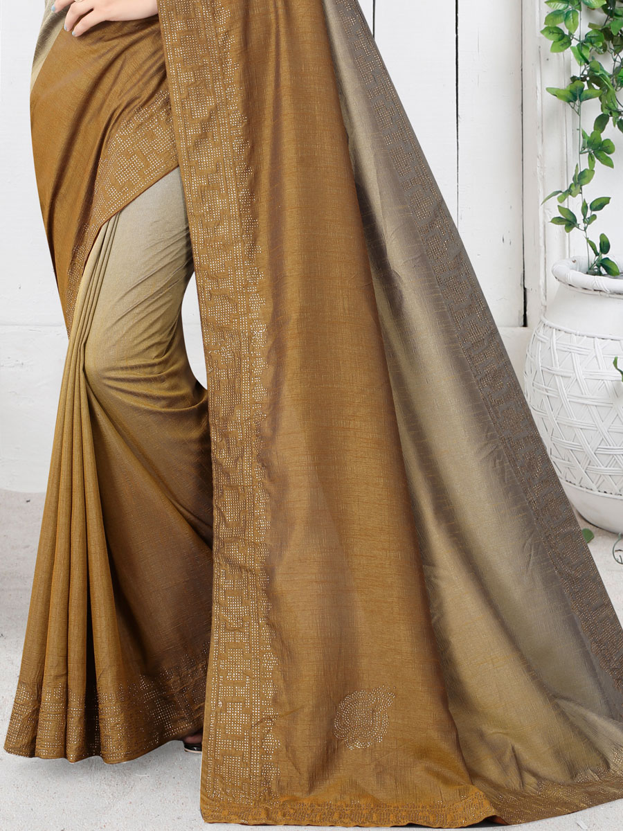 Gray and Mustard Yellow Silk Plain Casual Saree