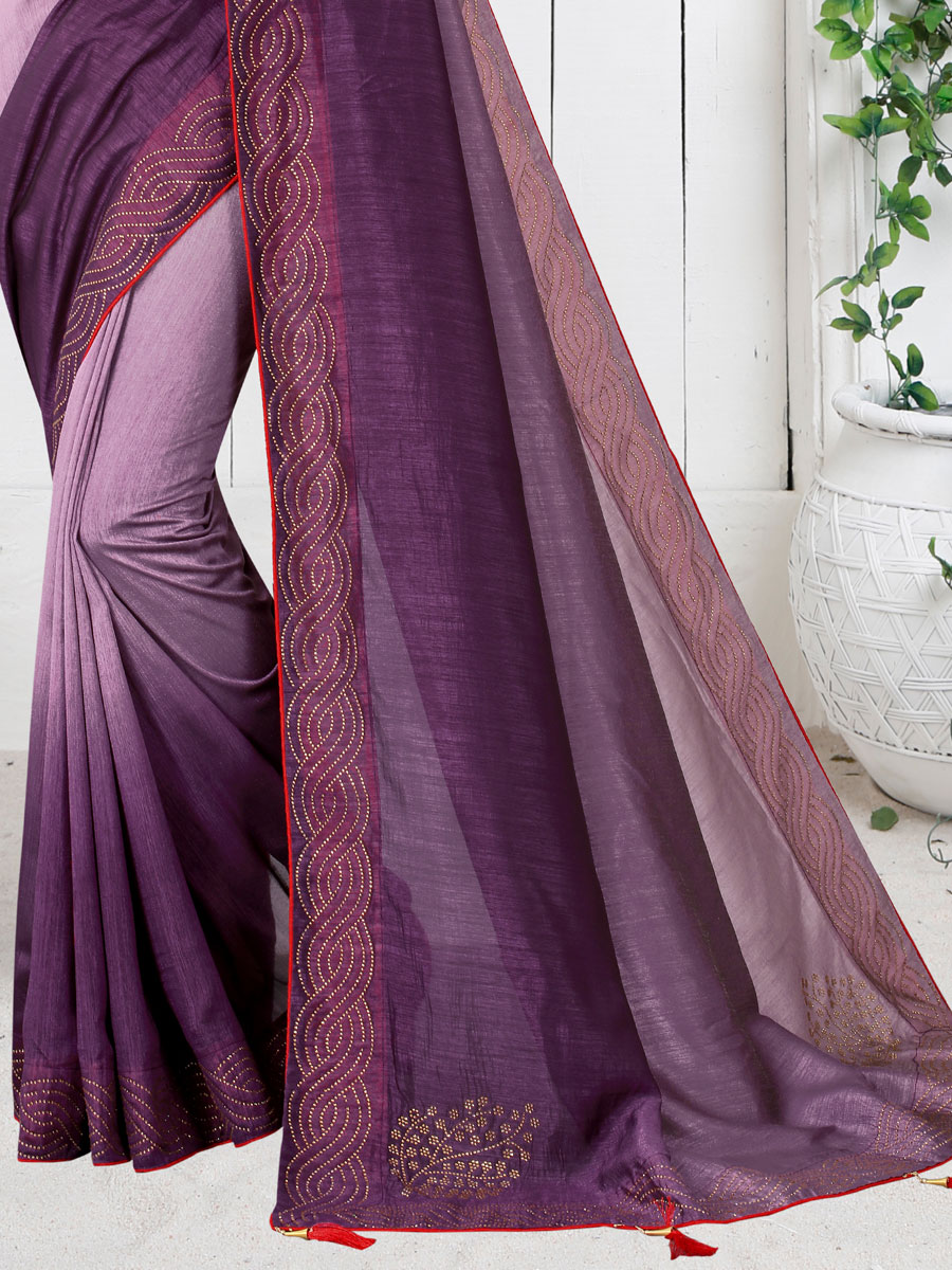 Byzantium Purple Silk Plain Casual Saree