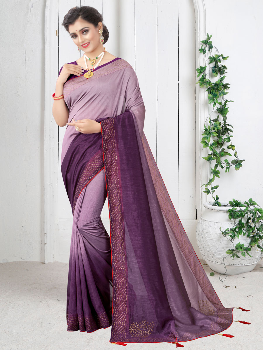 Byzantium Purple Silk Plain Casual Saree