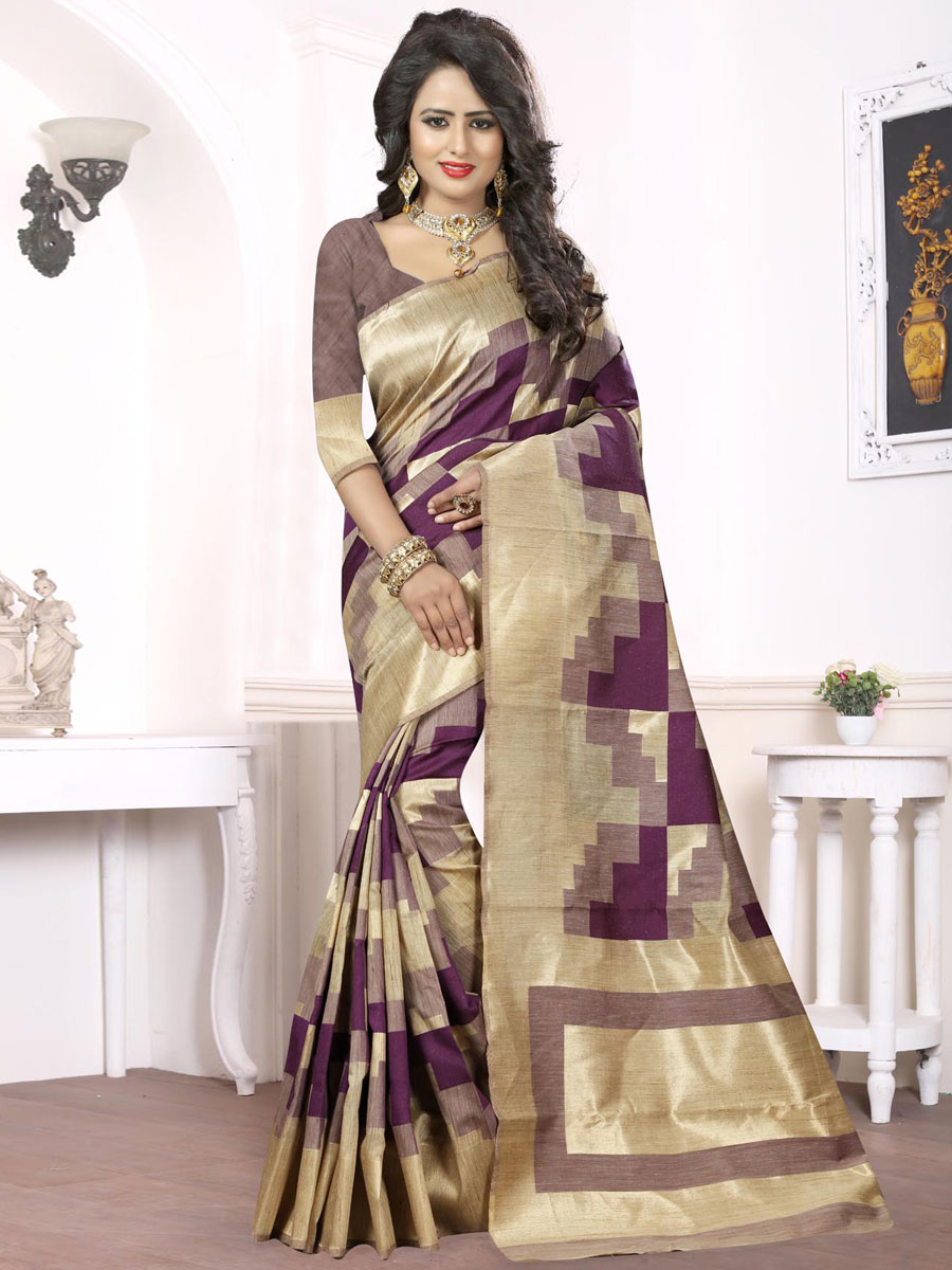 Wine Red Banarasi Art Silk Handwoven Festival Saree