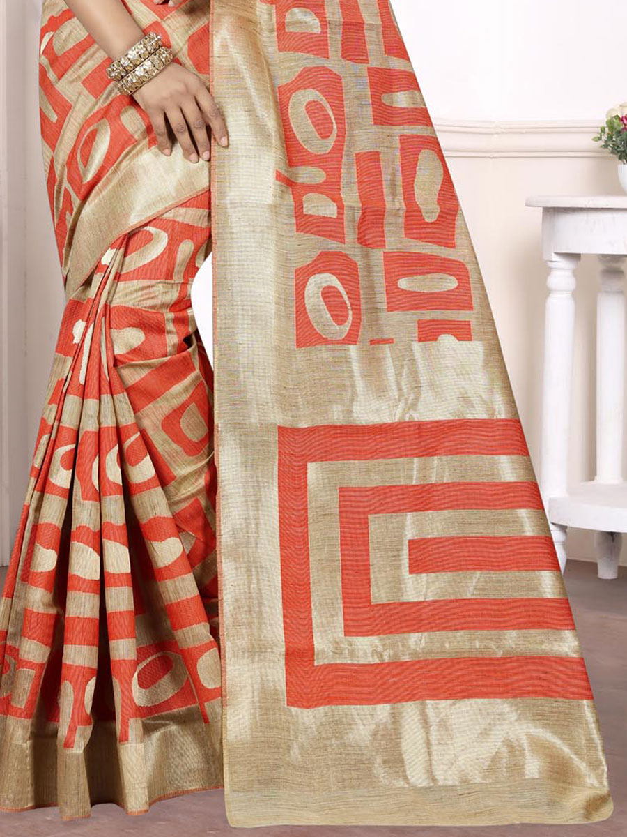 Portland Orange Banarasi Art Silk Handwoven Festival Saree