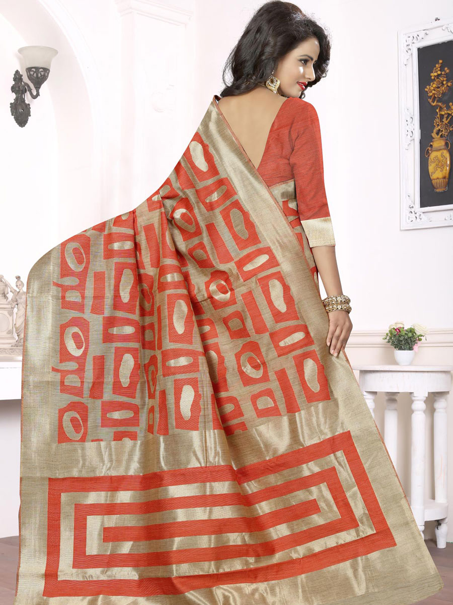 Portland Orange Banarasi Art Silk Handwoven Festival Saree