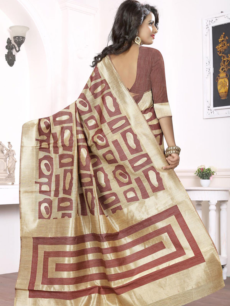 Russet Brown Banarasi Art Silk Handwoven Festival Saree