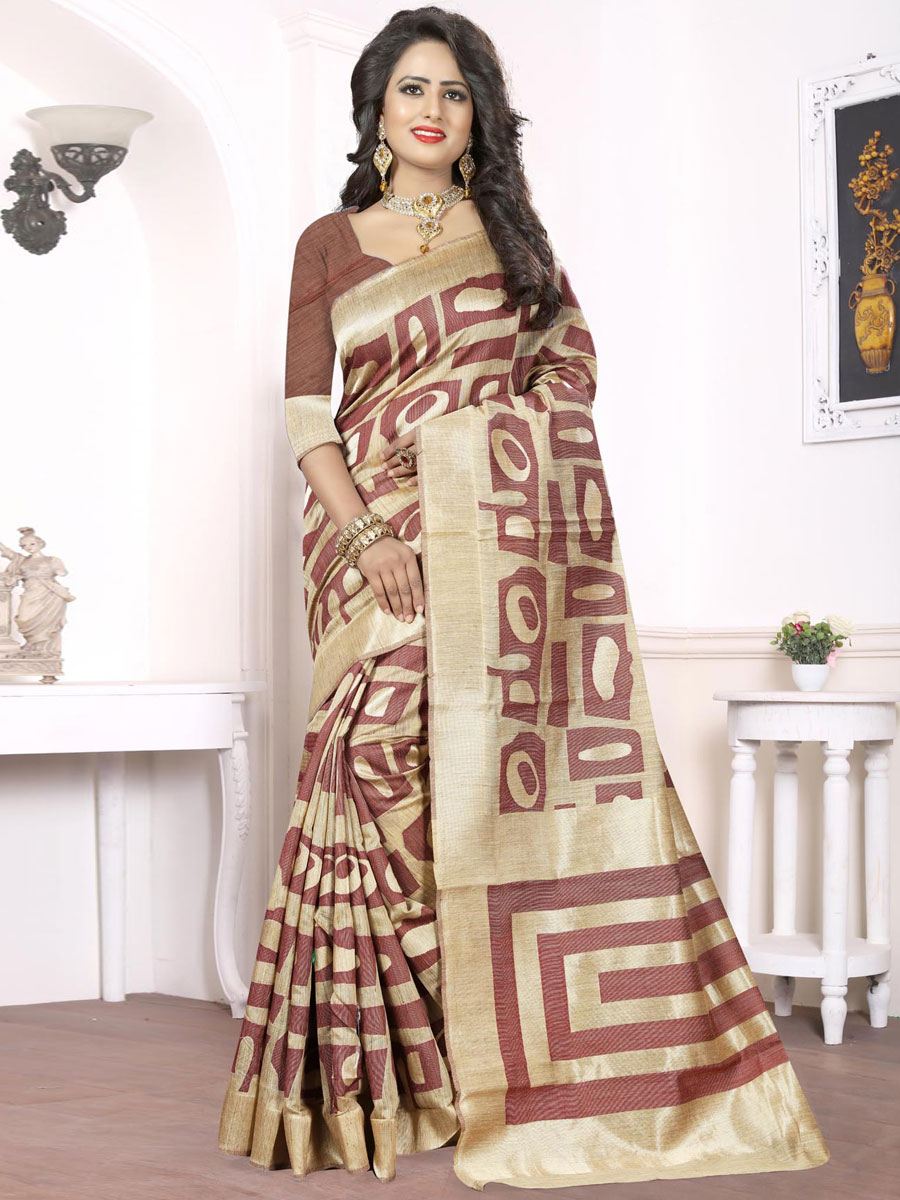 Russet Brown Banarasi Art Silk Handwoven Festival Saree