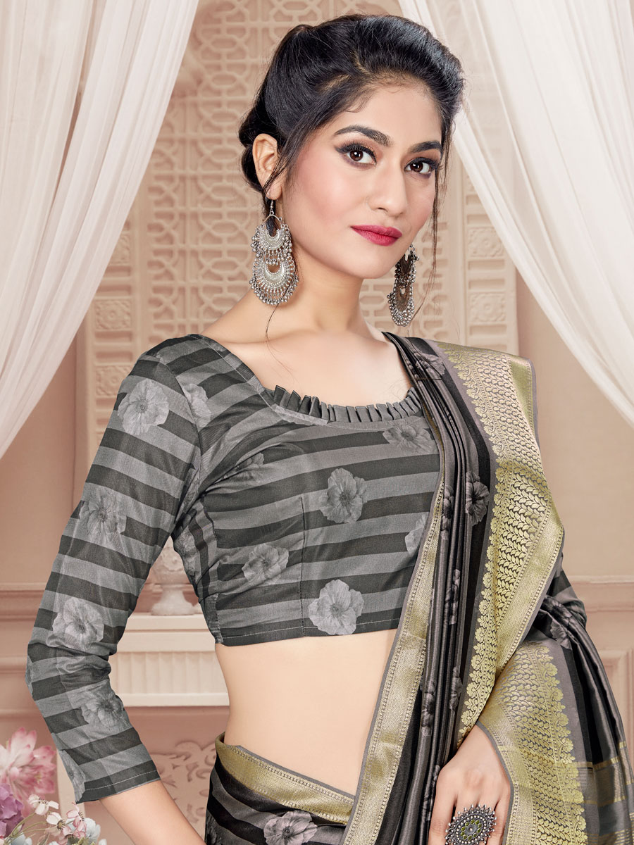 Black Art Silk Printed Party Saree