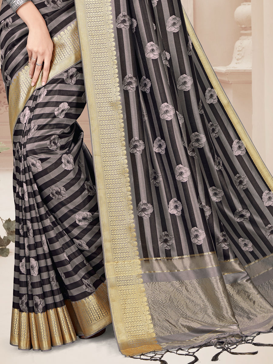 Black Art Silk Printed Party Saree