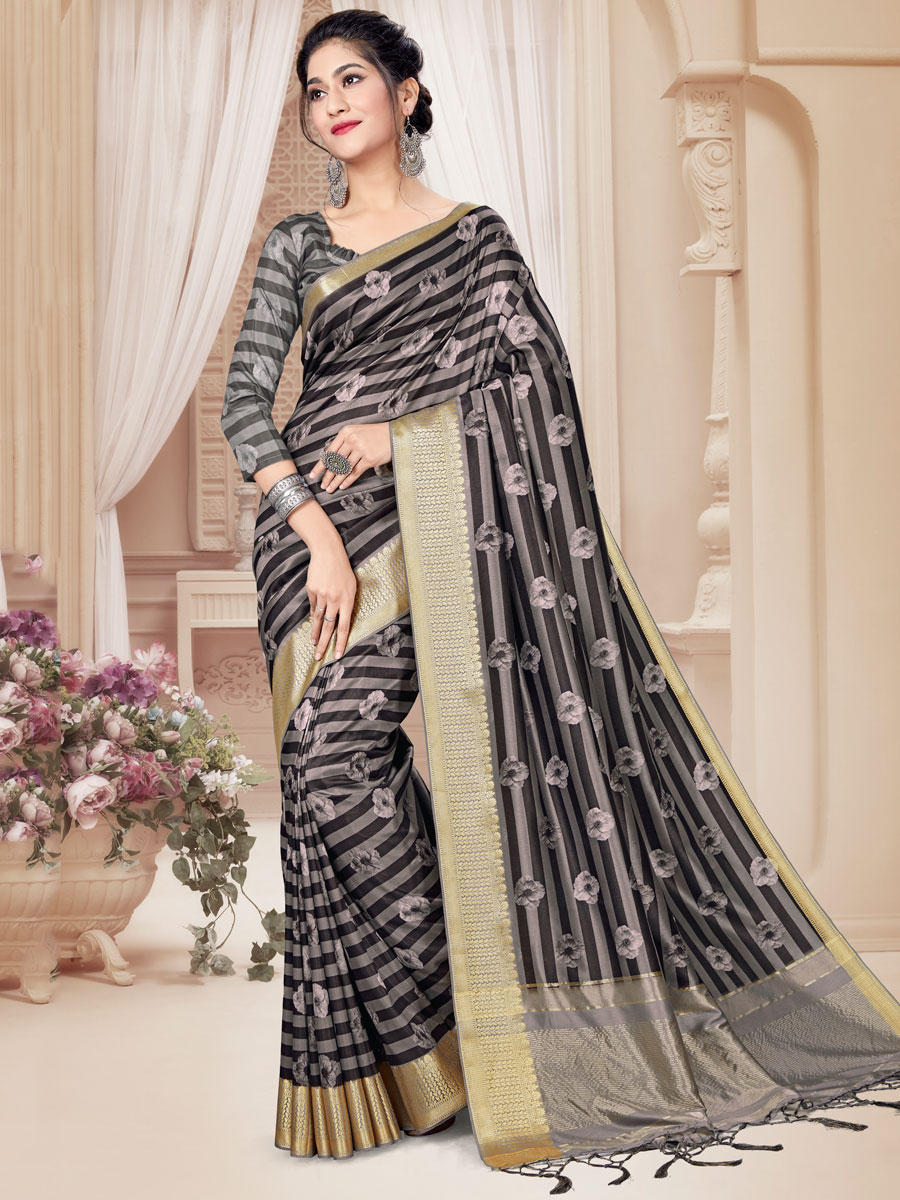 Black Art Silk Printed Party Saree