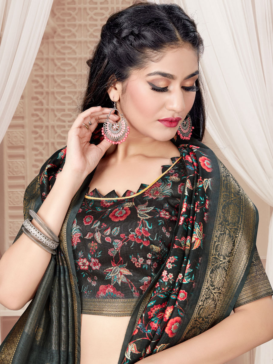 Black Art Silk Printed Party Saree
