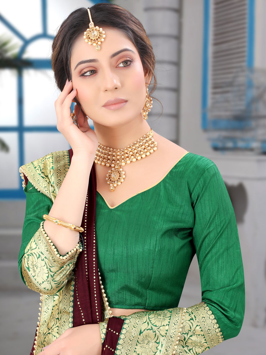 Bole Brown Vichitra Silk Designer Party Saree