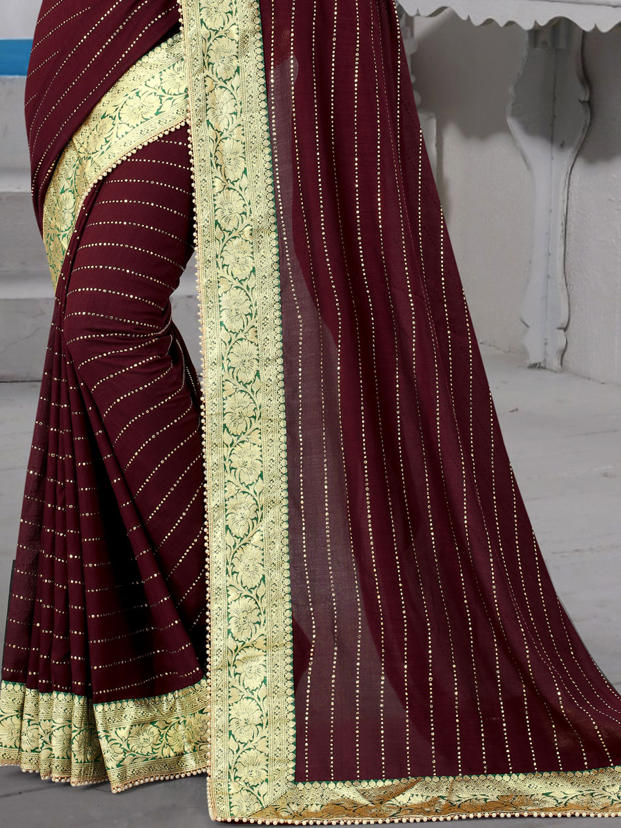 Bole Brown Vichitra Silk Designer Party Saree