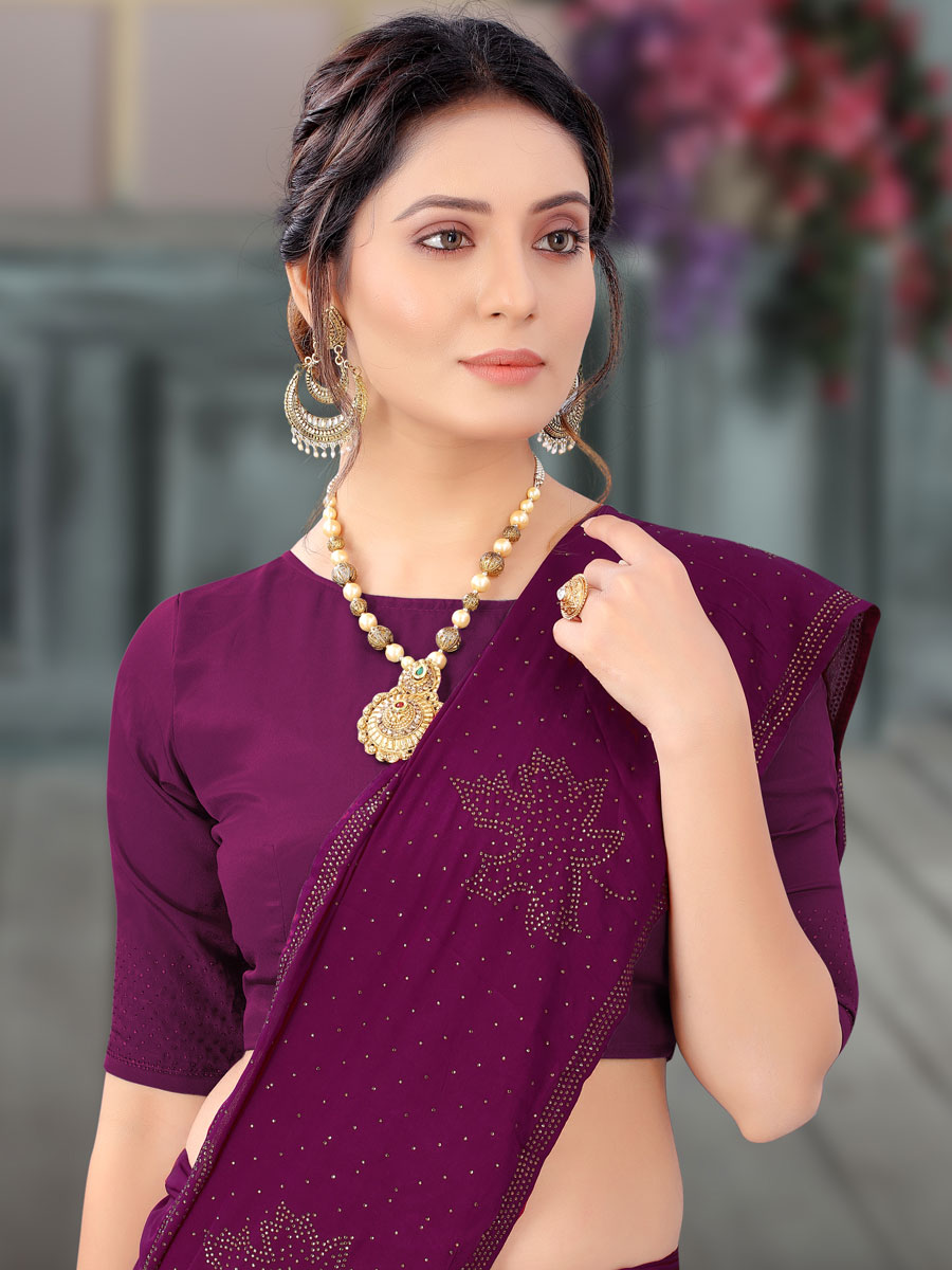Purple Crepe Embroidered Festival Saree