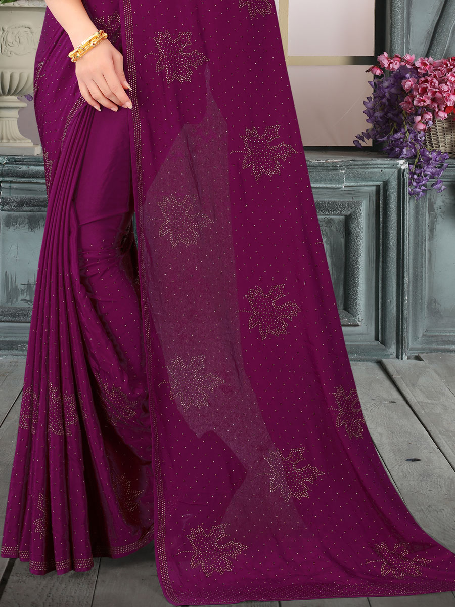 Purple Crepe Embroidered Festival Saree