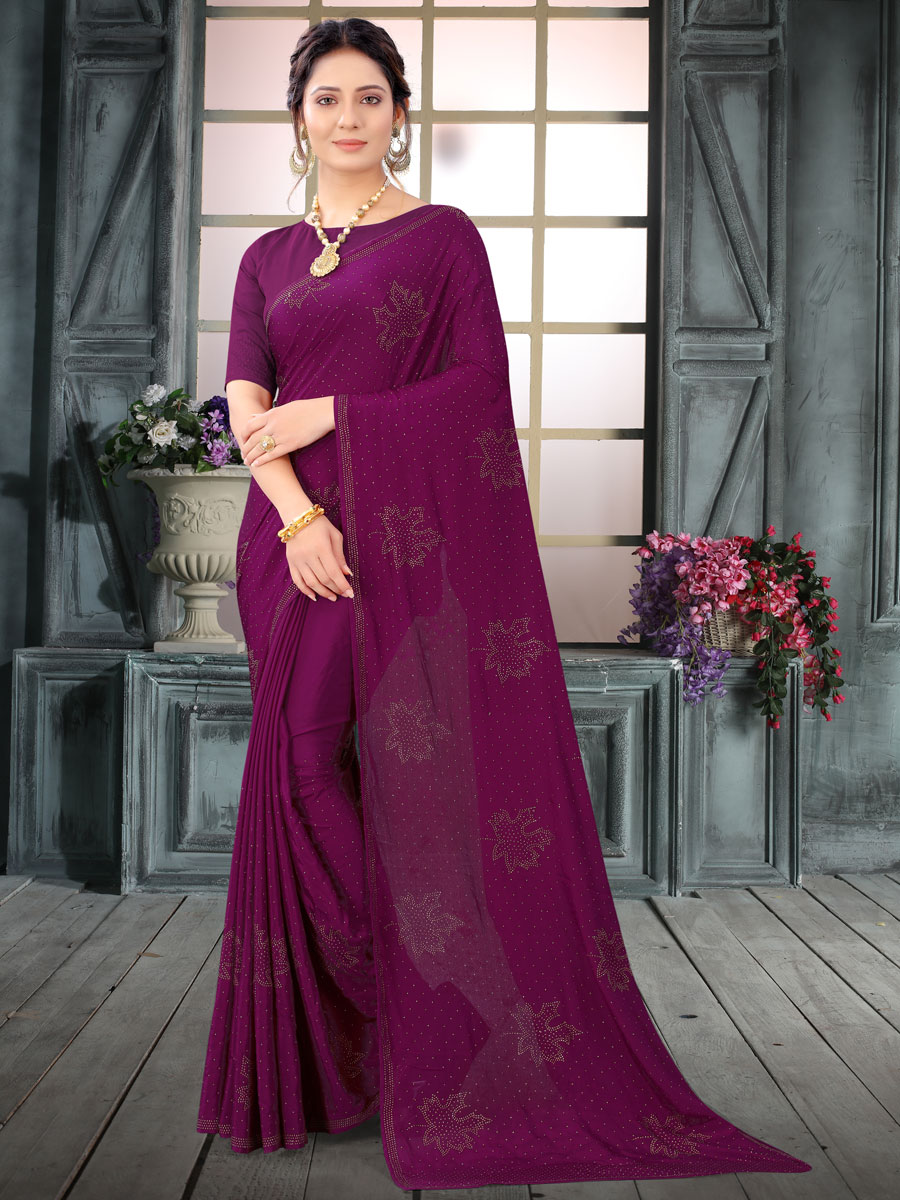 Purple Crepe Embroidered Festival Saree