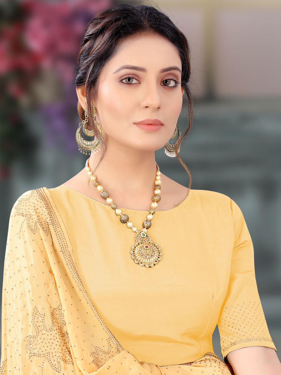Jonquil Yellow Crepe Embroidered Festival Saree