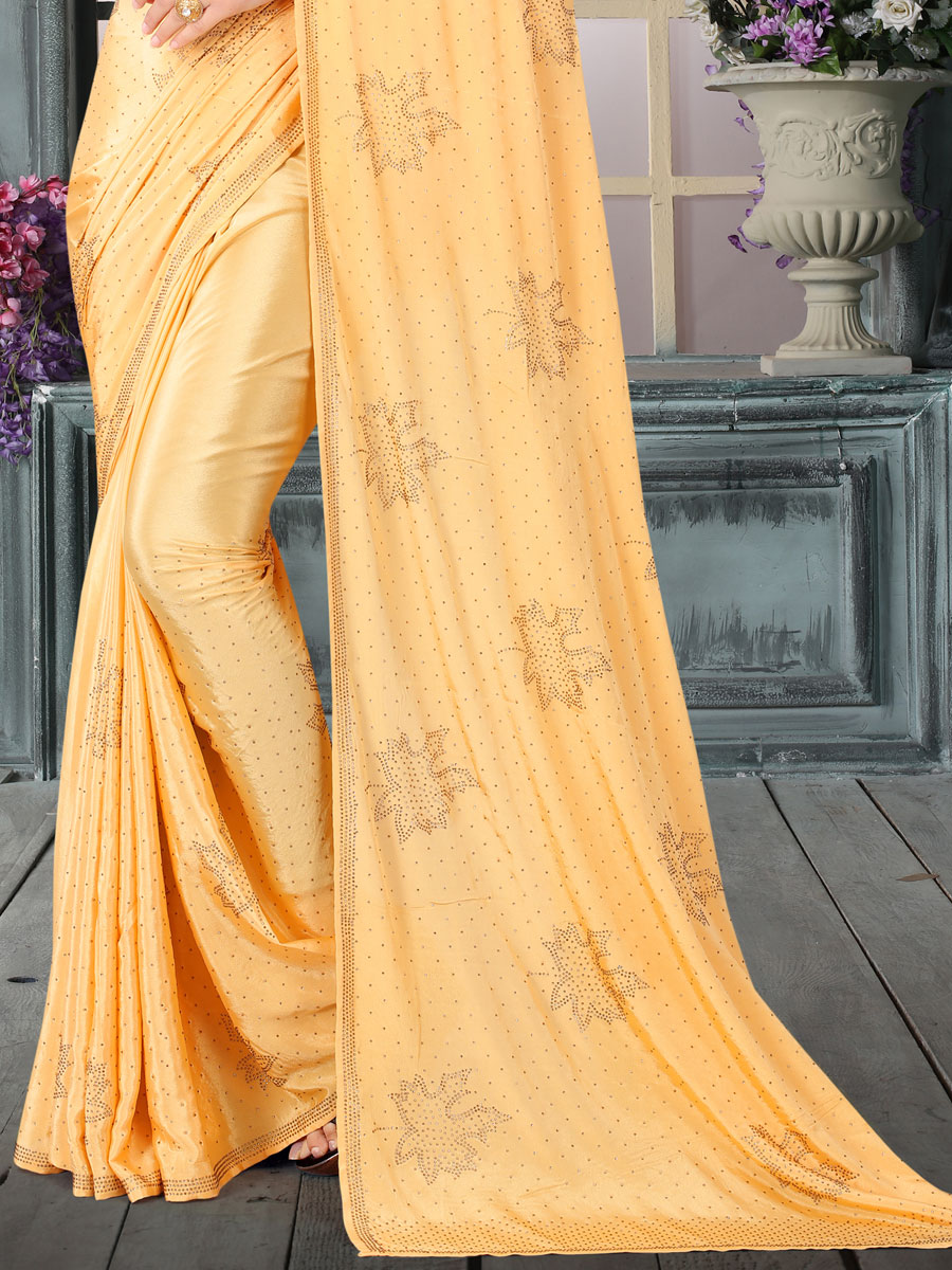 Jonquil Yellow Crepe Embroidered Festival Saree