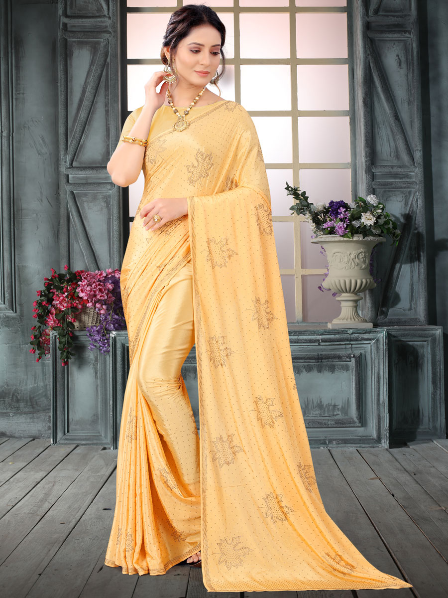 Jonquil Yellow Crepe Embroidered Festival Saree