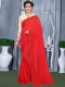 Rose Madder Red Faux Georgette Plain Casual Saree