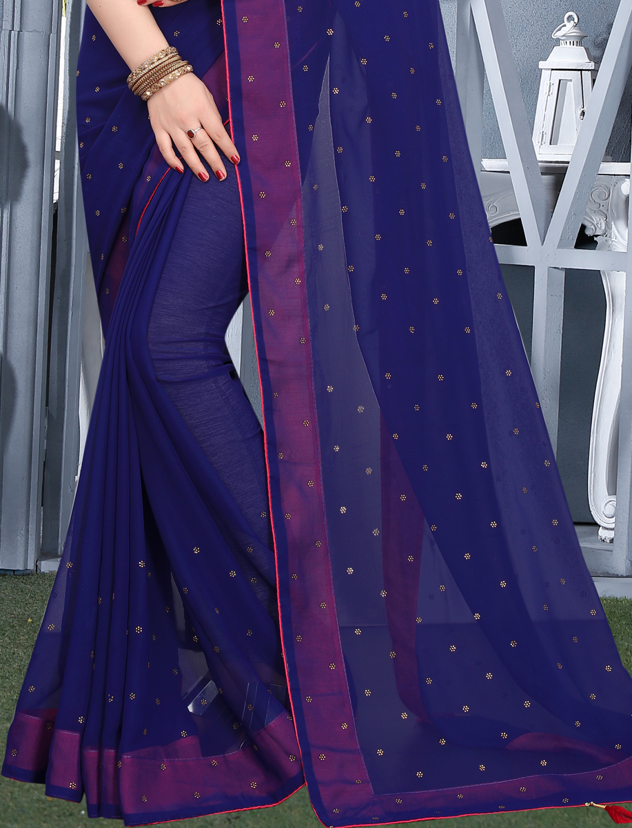 Navy Blue Faux Georgette Plain Casual Saree