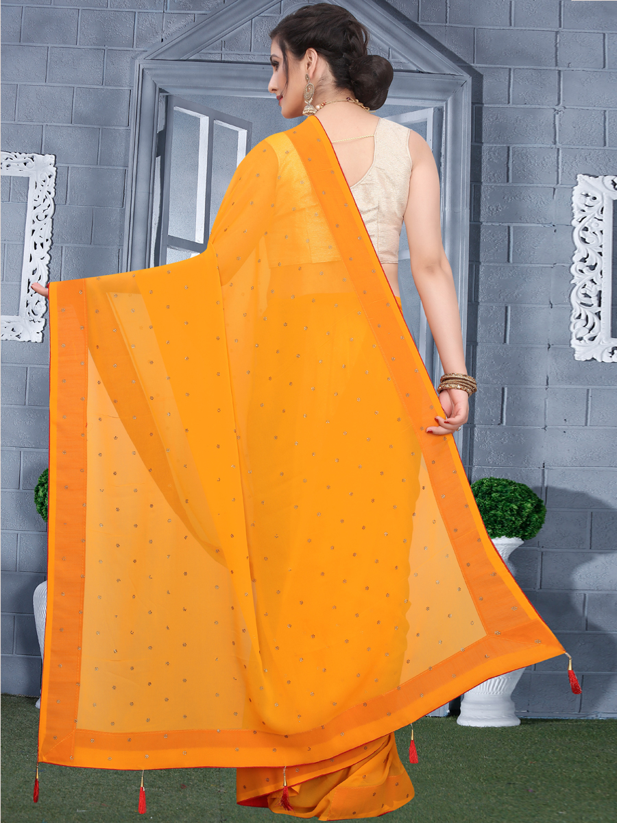 Mustard Yellow Faux Georgette Plain Casual Saree