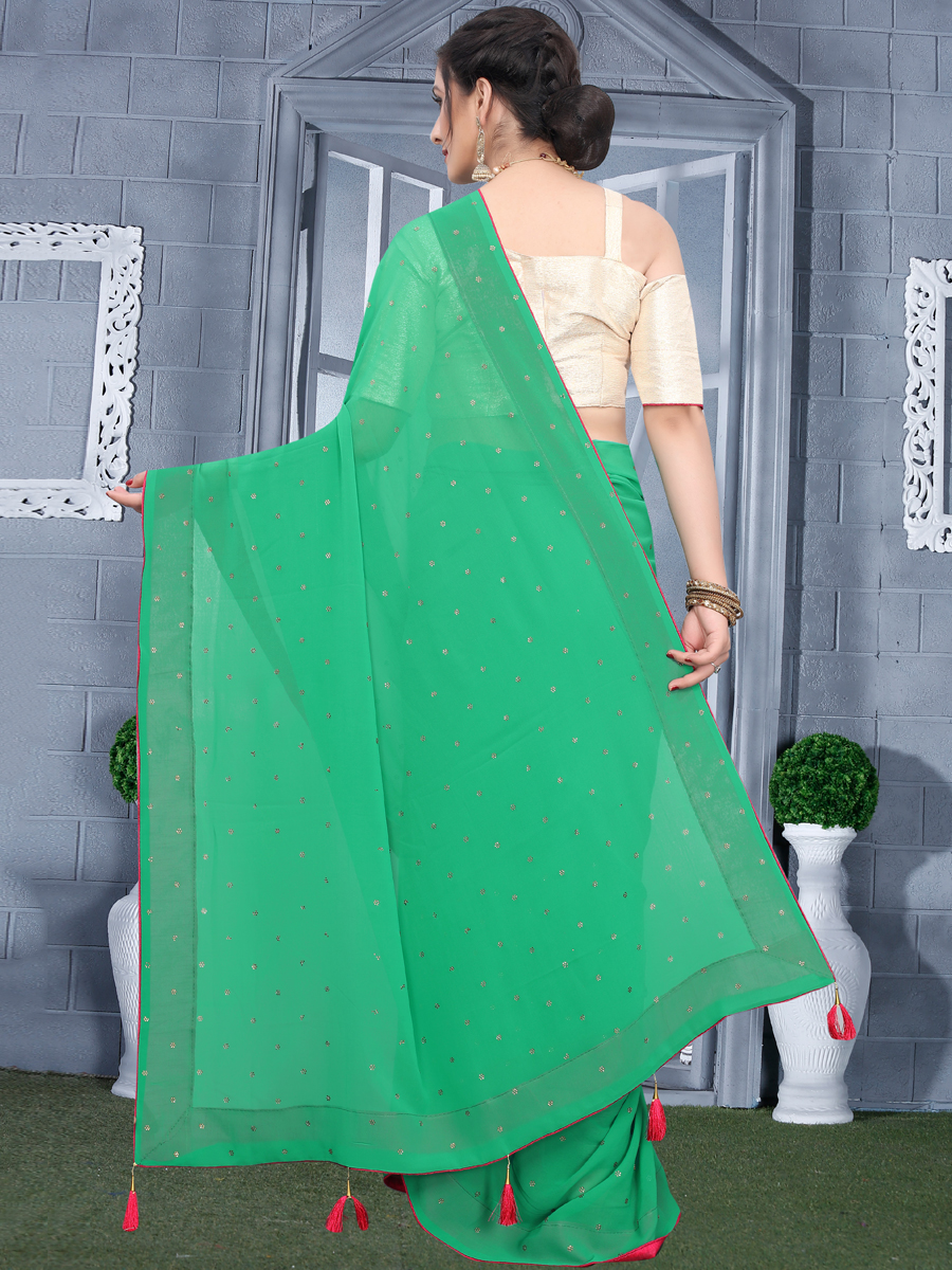 Parrot Green Faux Georgette Plain Casual Saree