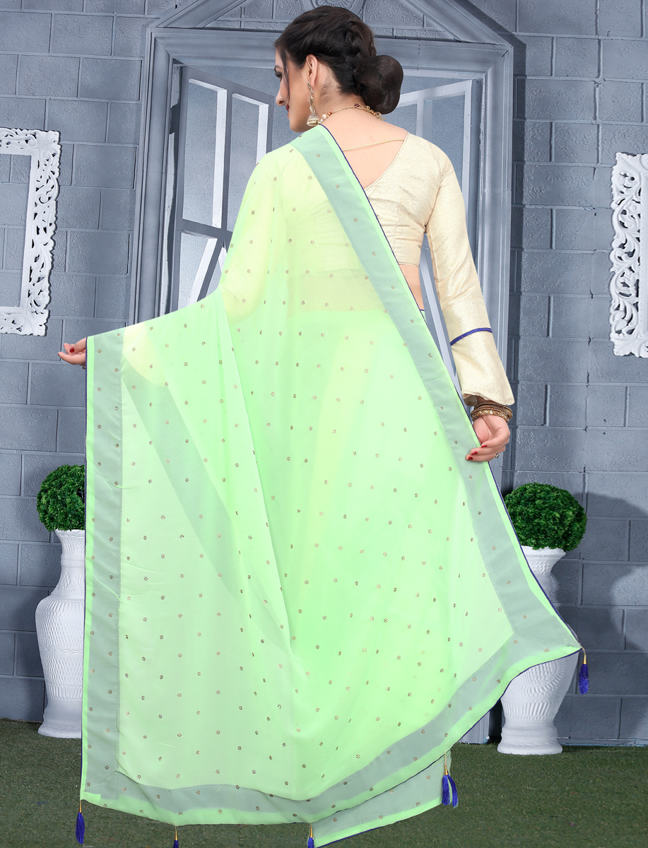 Light Green Faux Georgette Plain Casual Saree