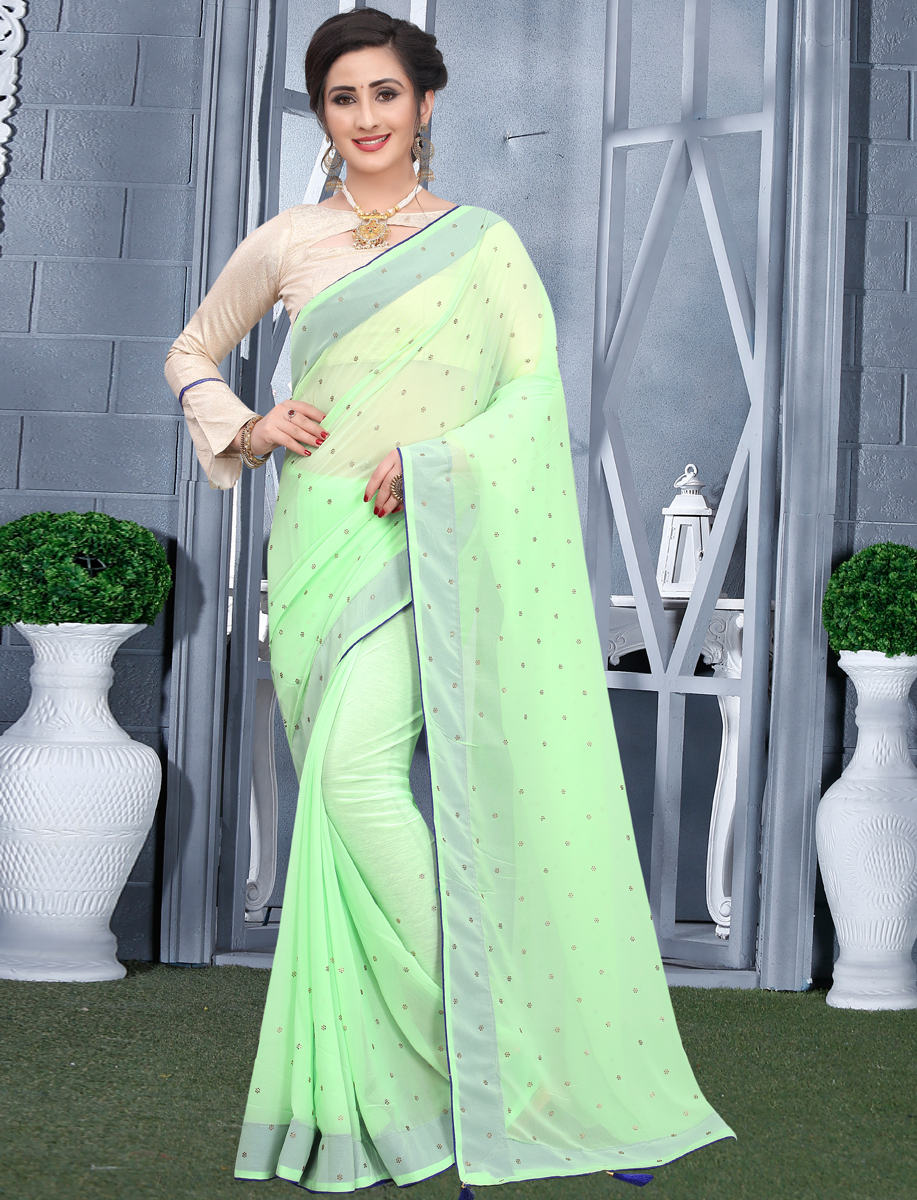 Light Green Faux Georgette Plain Casual Saree