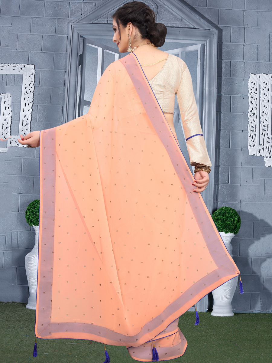 Light Coral Orange Faux Georgette Plain Casual Saree
