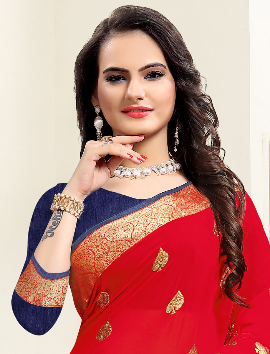Rose Madder Red Faux Georgette Embroidered Party Saree