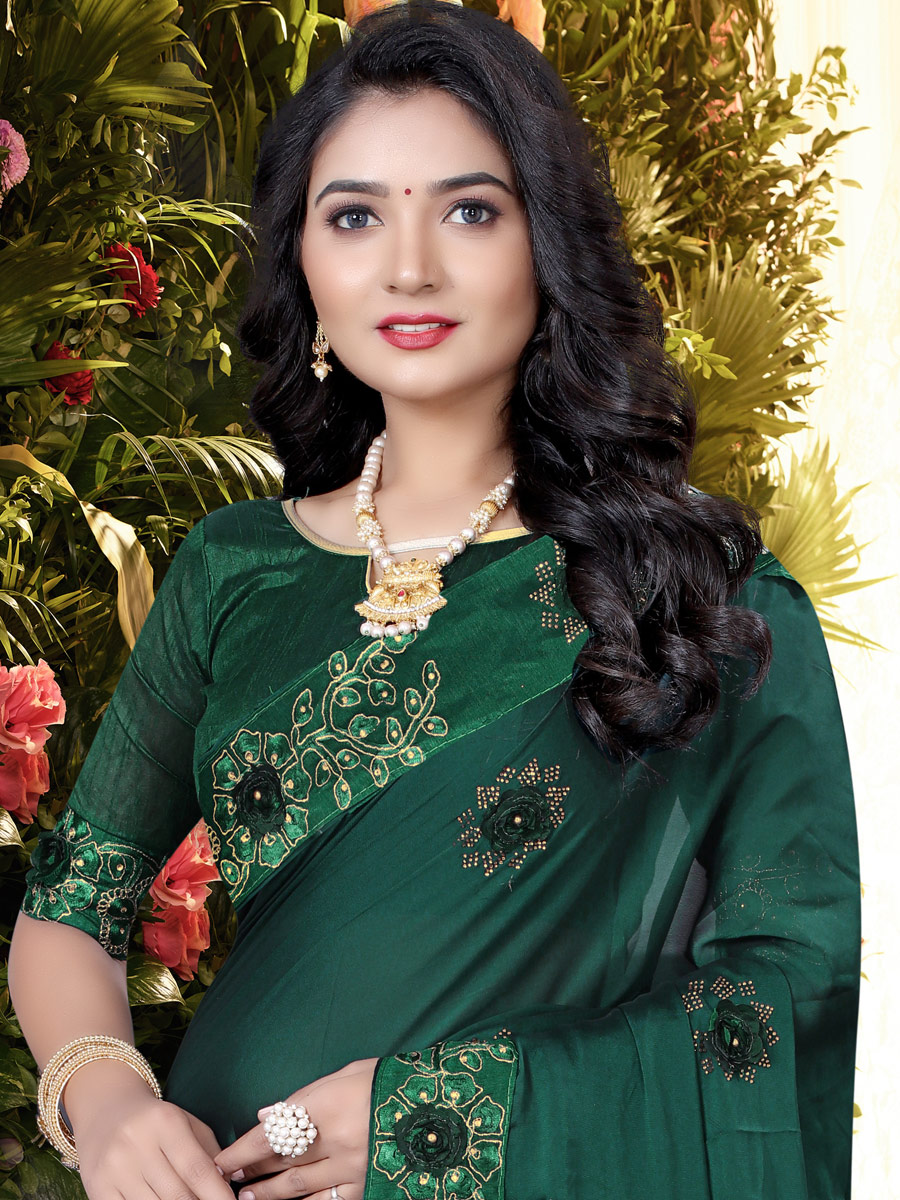 Hunter Green Rangoli Silk Embroidered Festival Saree