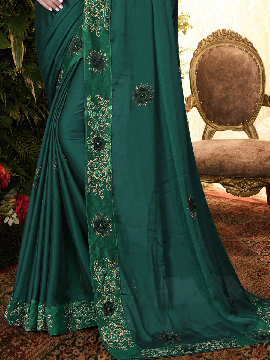 Hunter Green Rangoli Silk Embroidered Festival Saree