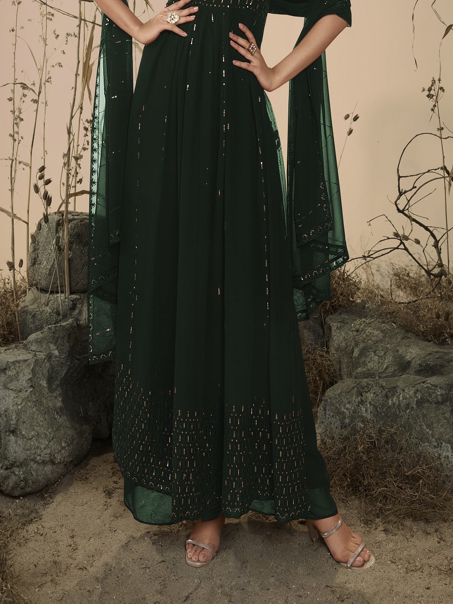 Green Georgette Embroidered Festival Wedding Anarkali Salwar Kameez
