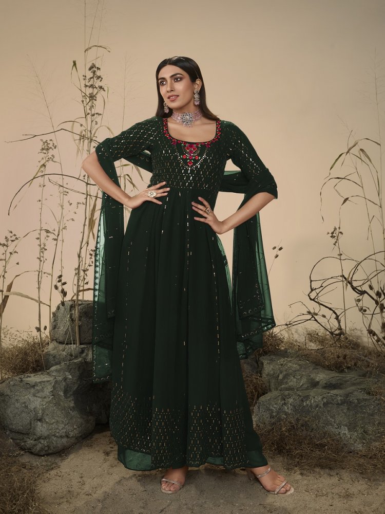 Green Georgette Embroidered Festival Wedding Anarkali Salwar Kameez
