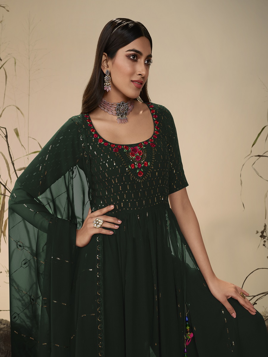 Green Georgette Embroidered Festival Wedding Anarkali Salwar Kameez