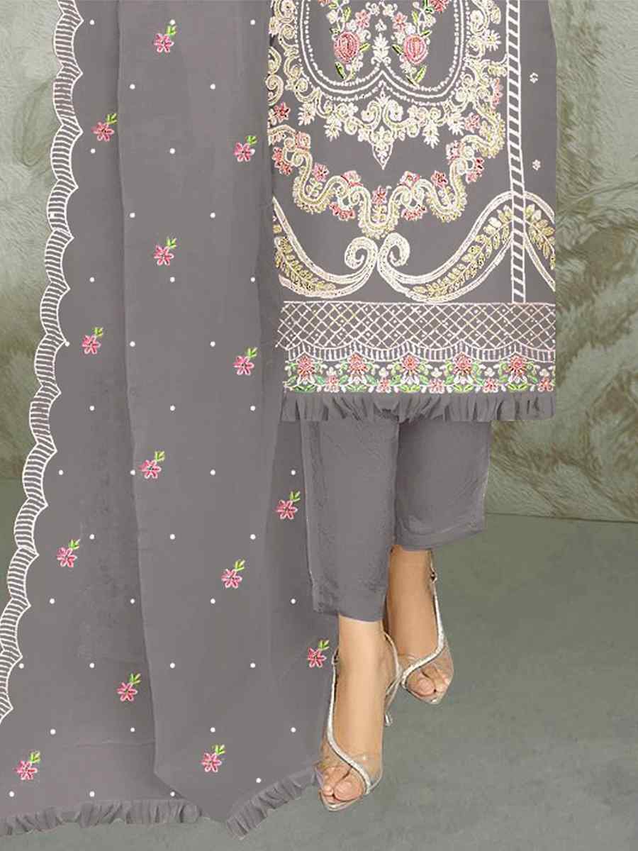 Dark Grey Organza Embroidered Festival Mehendi Pant Salwar Kameez