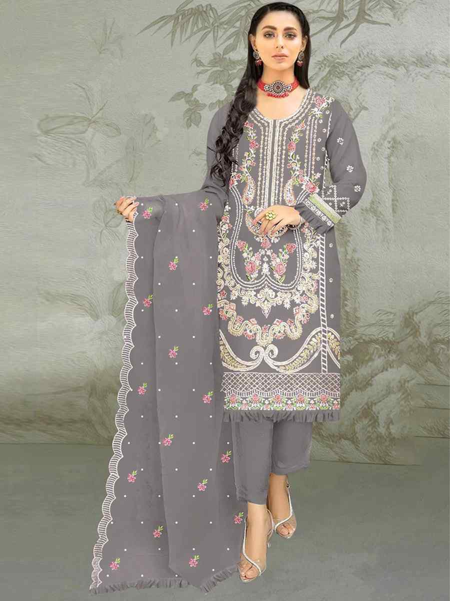 Dark Grey Organza Embroidered Festival Mehendi Pant Salwar Kameez