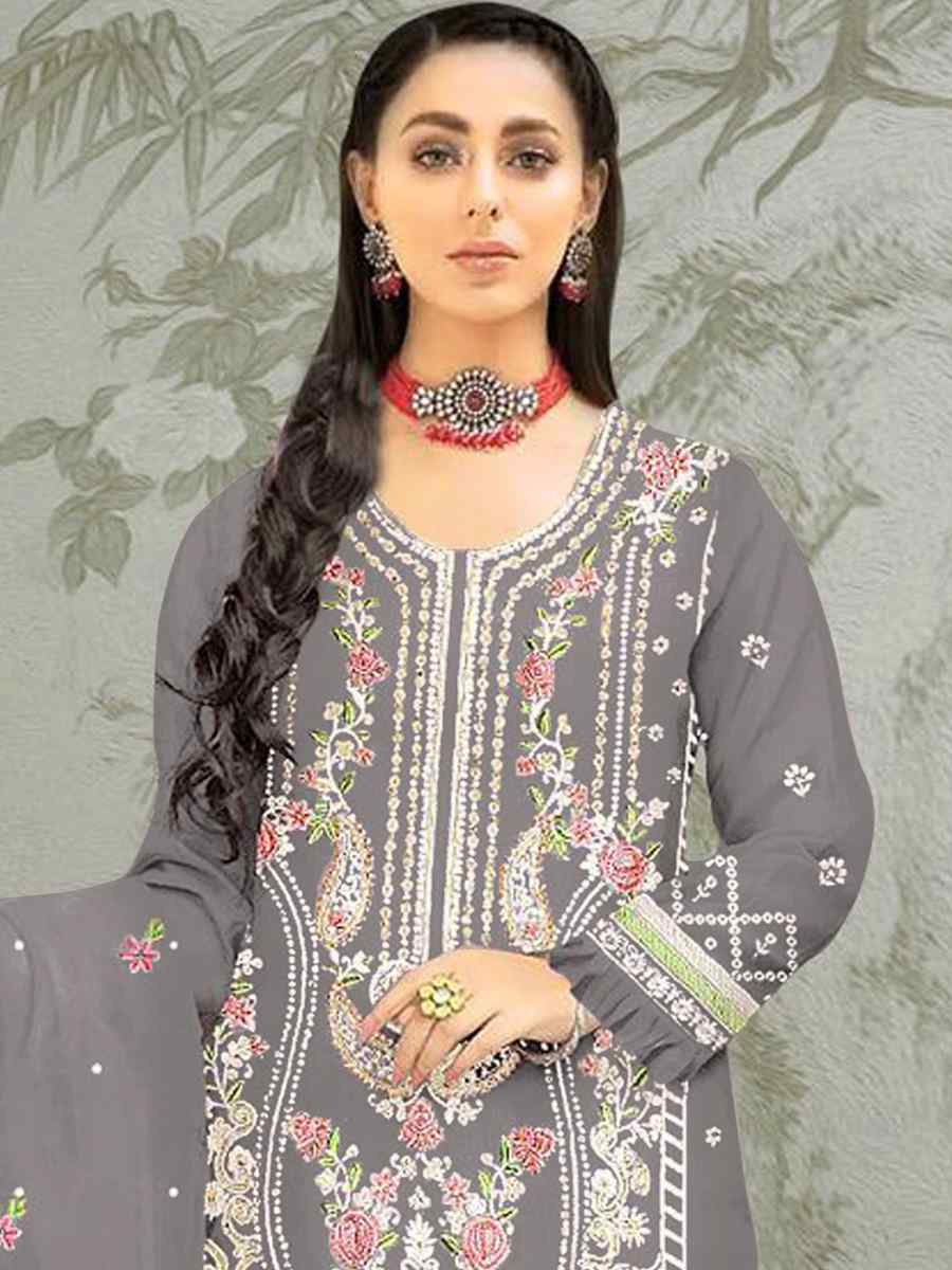 Dark Grey Organza Embroidered Festival Mehendi Pant Salwar Kameez
