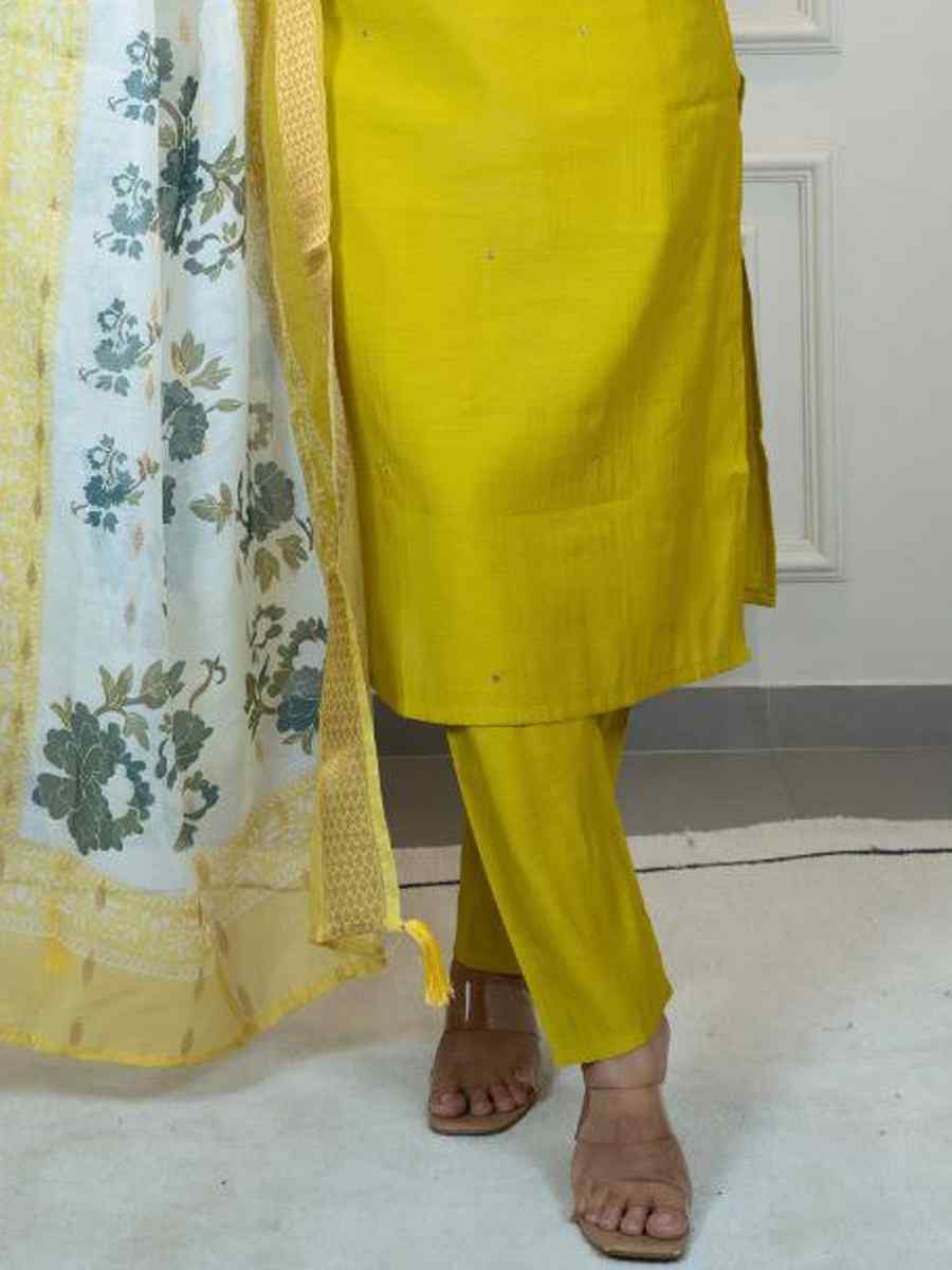 Yellow Premium Roman Silk Embroidery Party Wedding Festival Casual Ready Pant Salwar Kameez