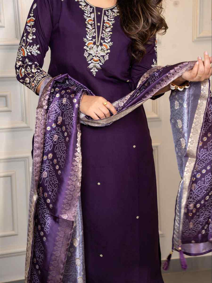 Wine Premium Roman Silk Embroidery Party Wedding Festival Casual Ready Pant Salwar Kameez