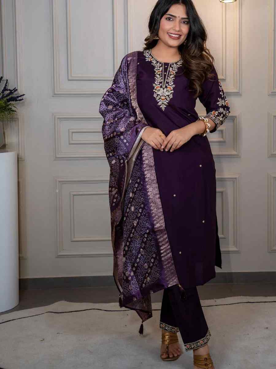 Wine Premium Roman Silk Embroidery Party Wedding Festival Casual Ready Pant Salwar Kameez
