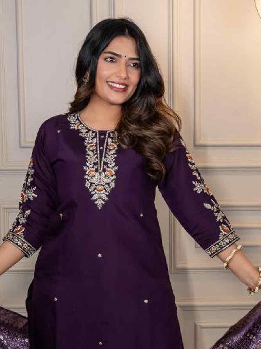 Wine Premium Roman Silk Embroidery Party Wedding Festival Casual Ready Pant Salwar Kameez