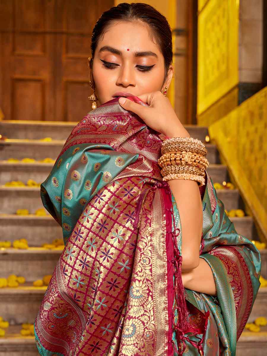 Sea Green Banarasi Silk Handwoven Traditional Bridal Reception Festival Wedding Fancy Heavy Border Saree