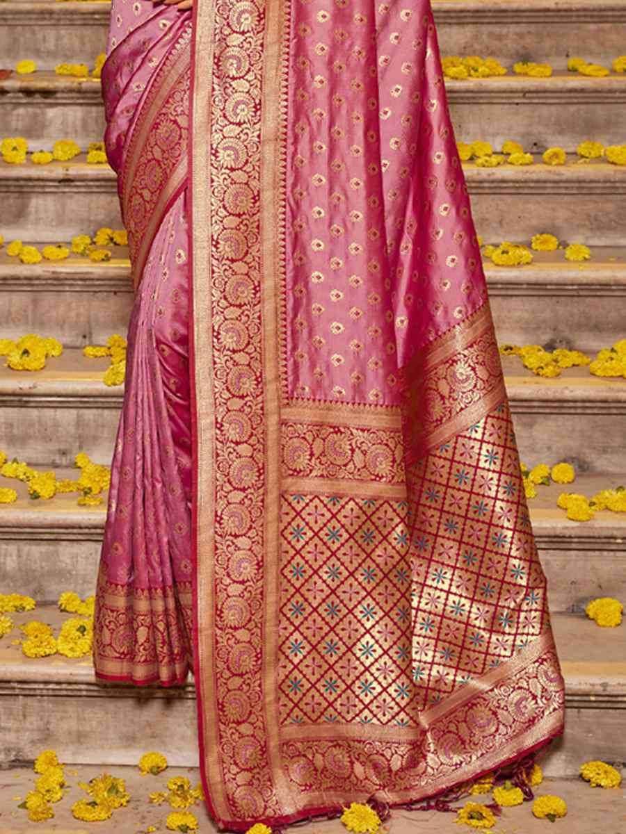 Light Pink Banarasi Silk Handwoven Traditional Bridal Reception Festival Wedding Fancy Heavy Border Saree