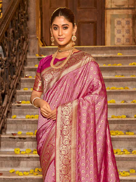 Light Pink Banarasi Silk Handwoven Traditional Bridal Reception Festival Wedding Fancy Heavy Border Saree