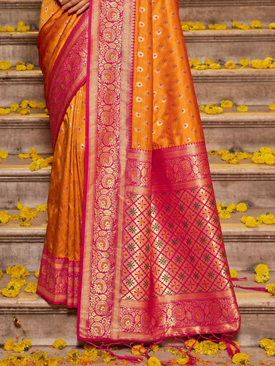 Mustard Banarasi Silk Handwoven Traditional Bridal Reception Festival Wedding Fancy Heavy Border Saree