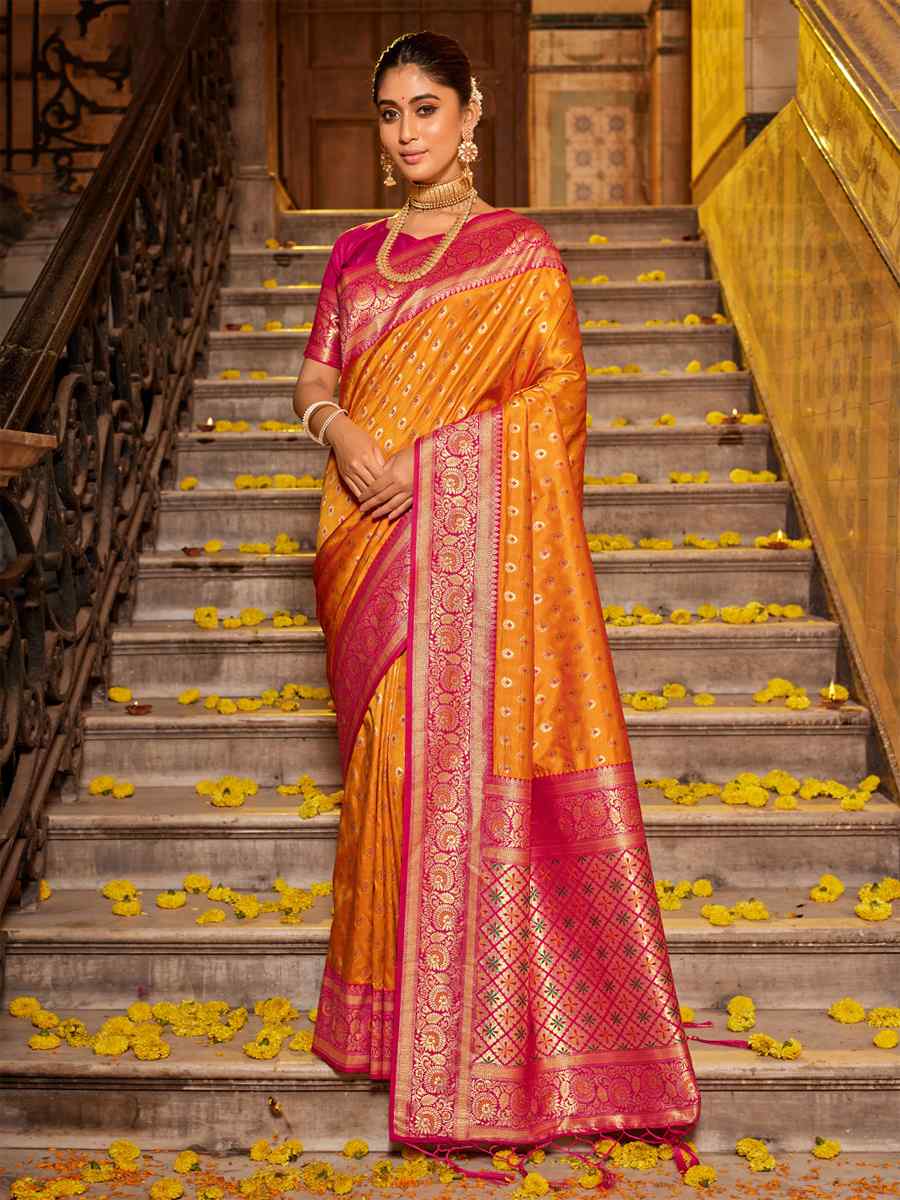 Mustard Banarasi Silk Handwoven Traditional Bridal Reception Festival Wedding Fancy Heavy Border Saree
